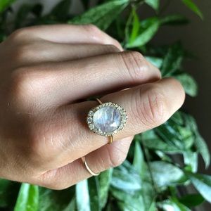 14k yellow gold moonstone and diamond ring